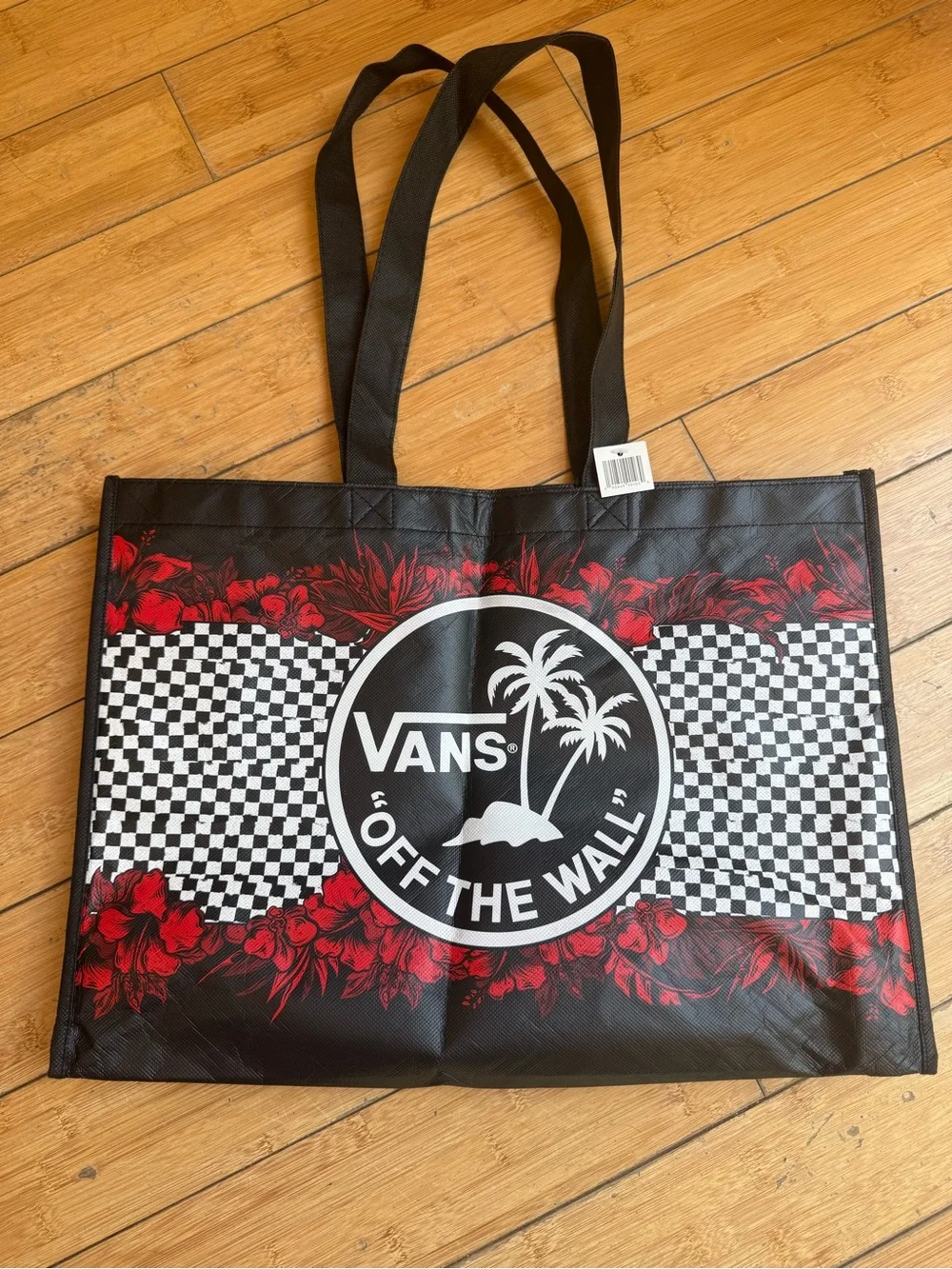 Vans Black, White & Red Checkerboard Tote with Palm Logo